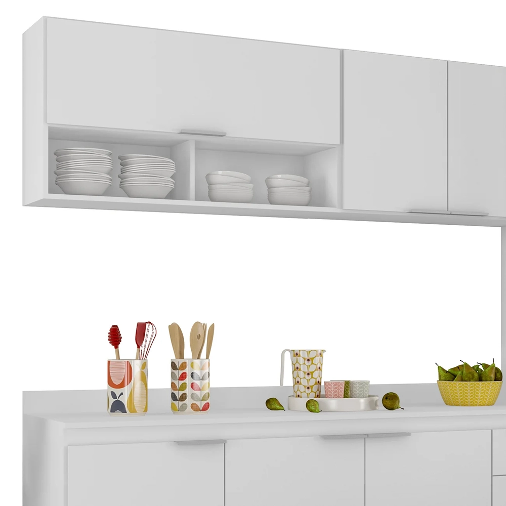Armário de Cozinha Com Tampo CP02 240cm Pérola Branco Z34     - Mpozenato