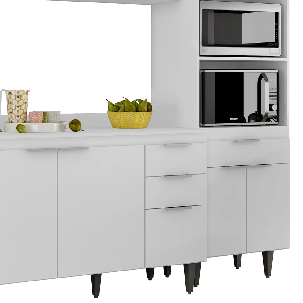 Armário de Cozinha Com Tampo CP02 240cm Pérola Branco Z34     - Mpozenato