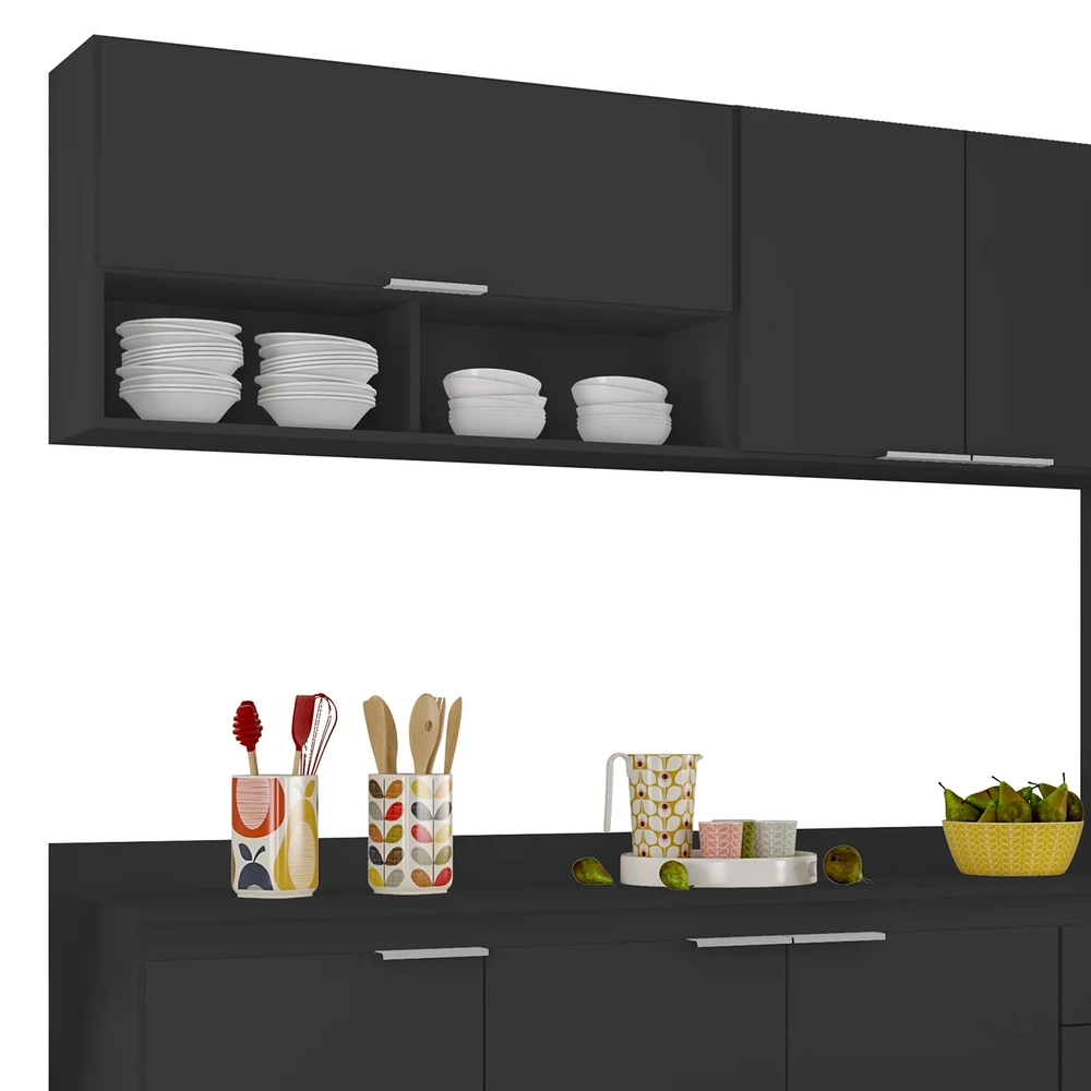 Armário de Cozinha Com Tampo CP02 240cm Pérola Preto Z34      - Mpozenato