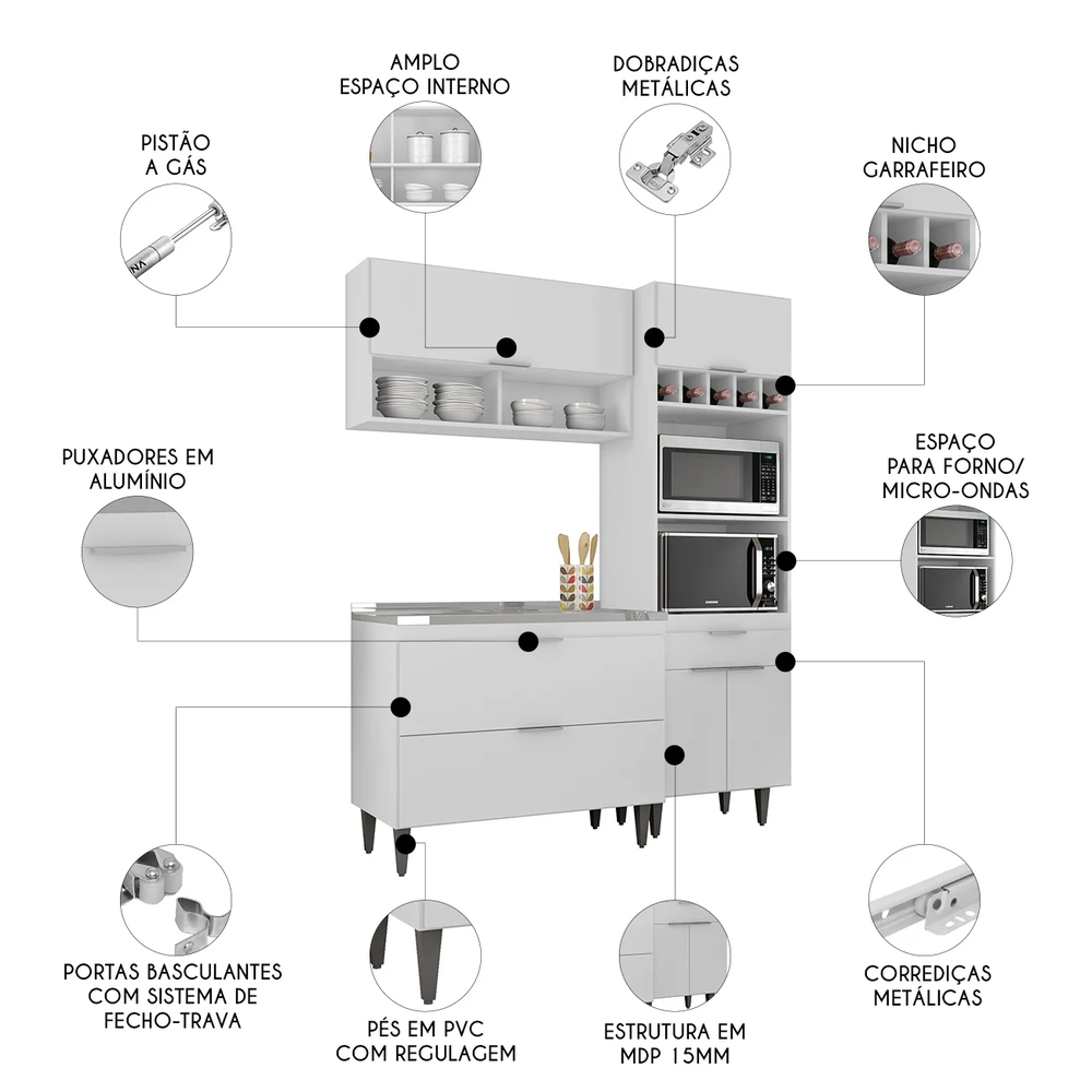 Armário de Cozinha CP02 Com Pia 100cm Pérola Z34 Branco     - Mpozenato