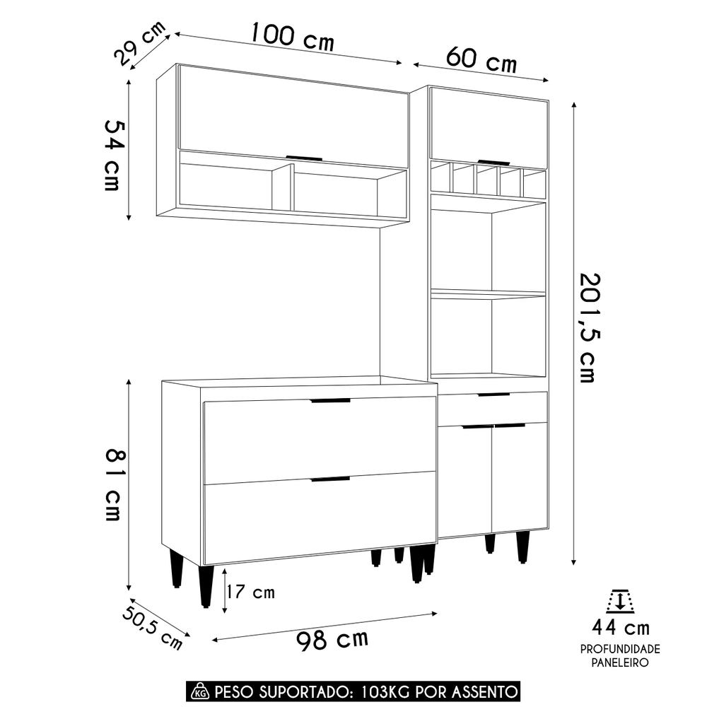 Armário de Cozinha CP02 Com Pia 100cm Pérola Z34 Branco     - Mpozenato