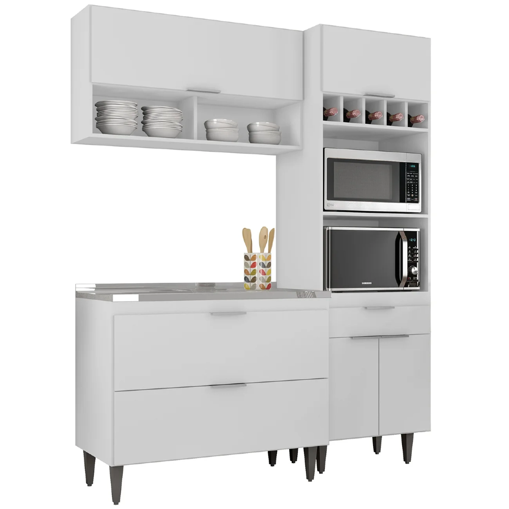 Armário de Cozinha CP02 Com Pia 100cm Pérola Z34 Branco - Mpozenato