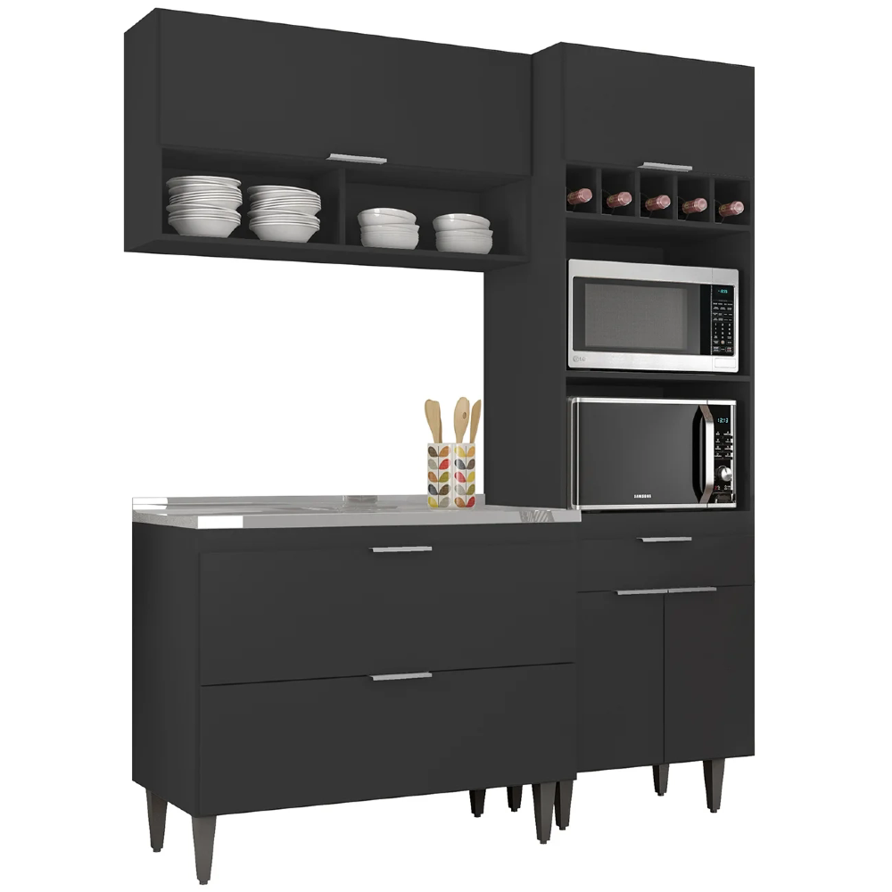 Armário de Cozinha CP02 Com Pia 100cm Pérola Z34 Preto - Mpozenato