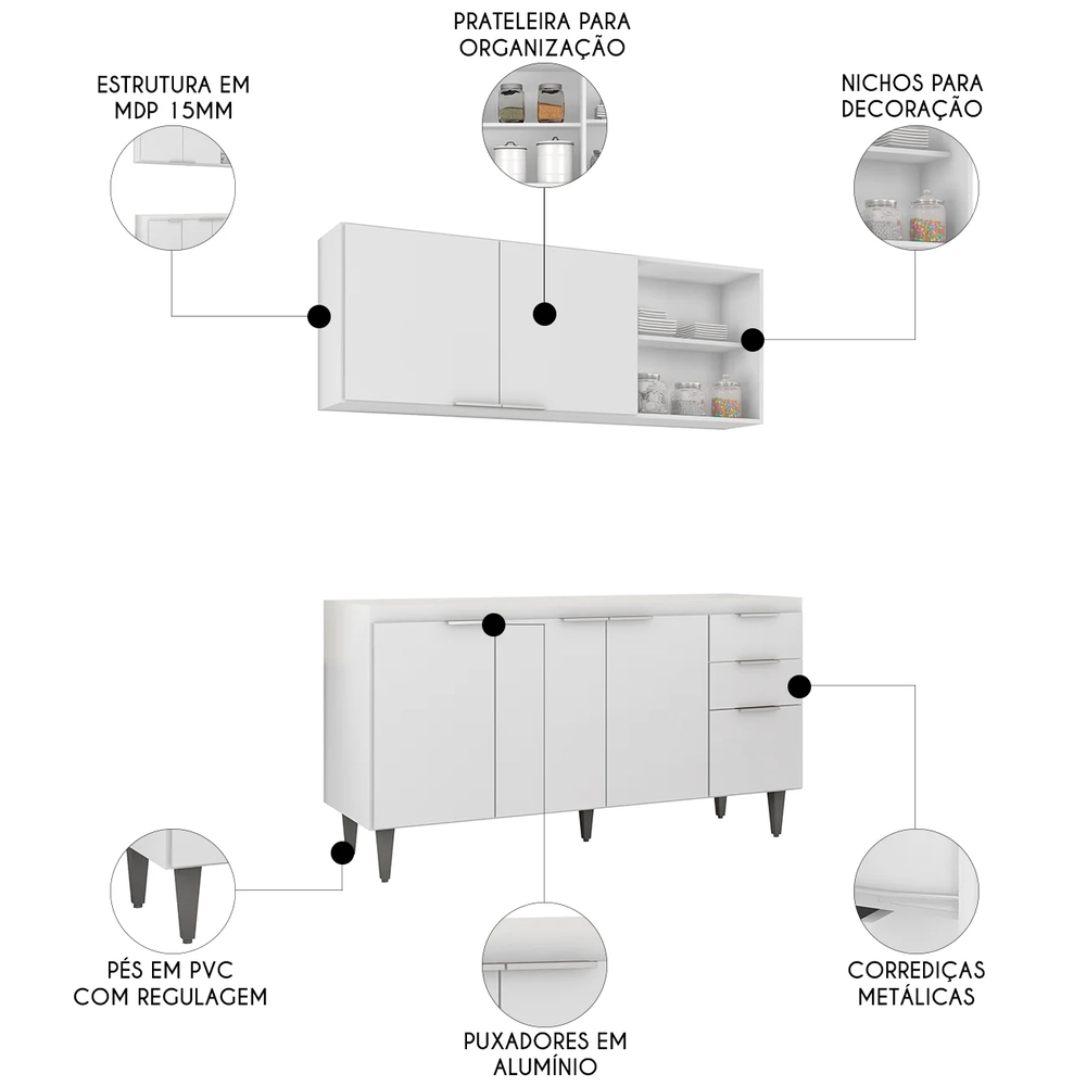 Armário de Cozinha CP01 Para Pia 150cm Pérola Z34 Branco    - Mpozenato
