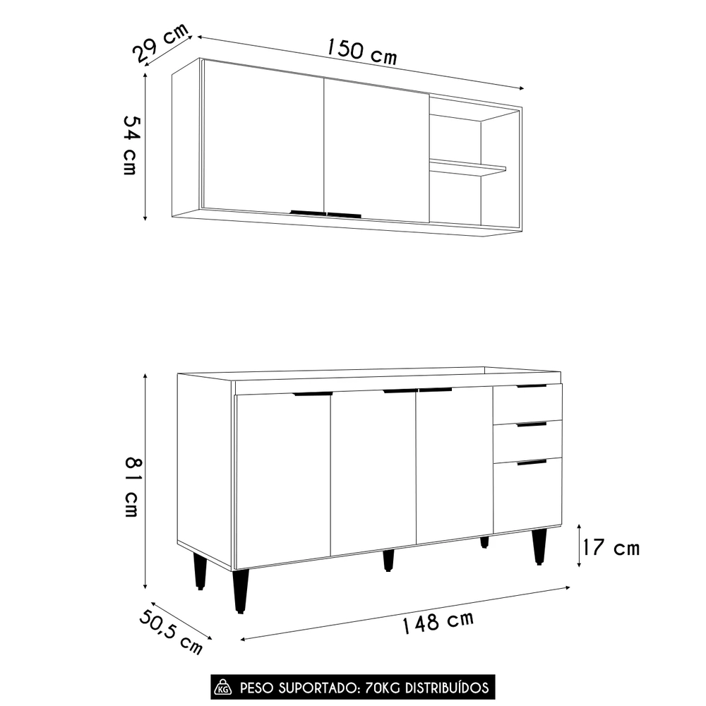 Armário de Cozinha CP01 Para Pia 150cm Pérola Z34 Branco    - Mpozenato