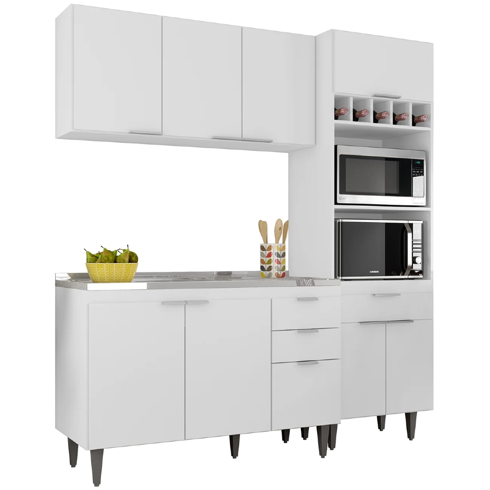 Armário de Cozinha CP02 Com Pia 120cm Pérola Z34 Branco - Mpozenato