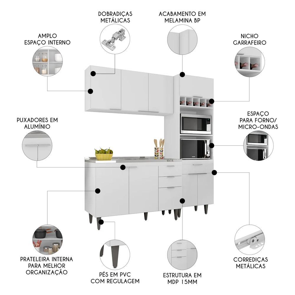 Armário de Cozinha CP02 Com Pia 120cm Pérola Z34 Branco     - Mpozenato