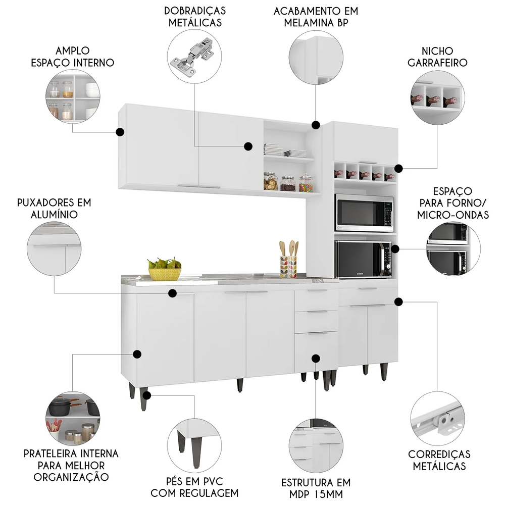 Armário de Cozinha CP02 Com Pia 150cm Pérola Z34 Branco     - Mpozenato