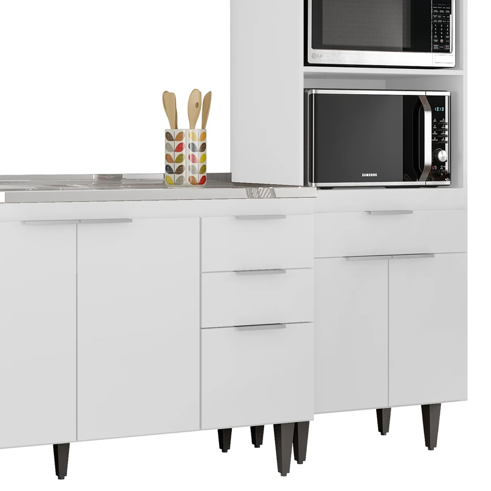 Armário de Cozinha CP02 Com Pia 150cm Pérola Z34 Branco     - Mpozenato