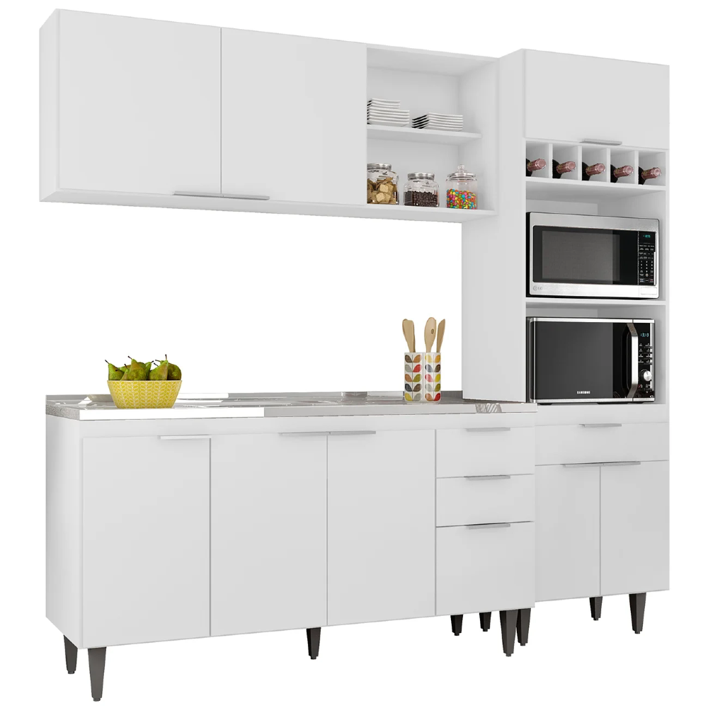 Armário de Cozinha CP02 Com Pia 150cm Pérola Z34 Branco - Mpozenato