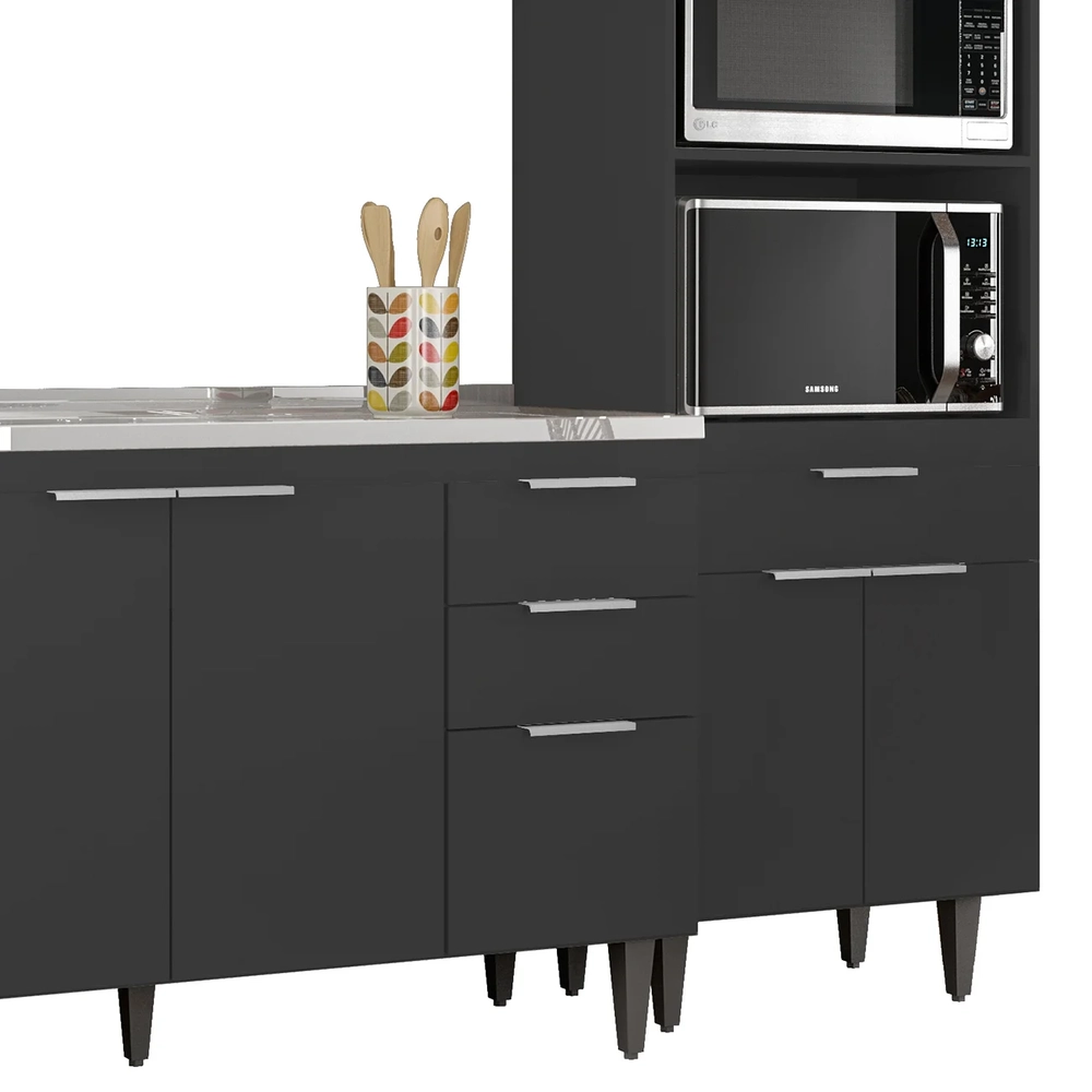 Armário de Cozinha CP02 Com Pia 150cm Pérola Z34 Preto      - Mpozenato