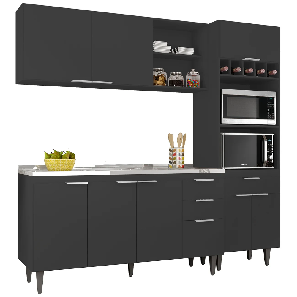 Armário de Cozinha CP02 Com Pia 150cm Pérola Z34 Preto - Mpozenato