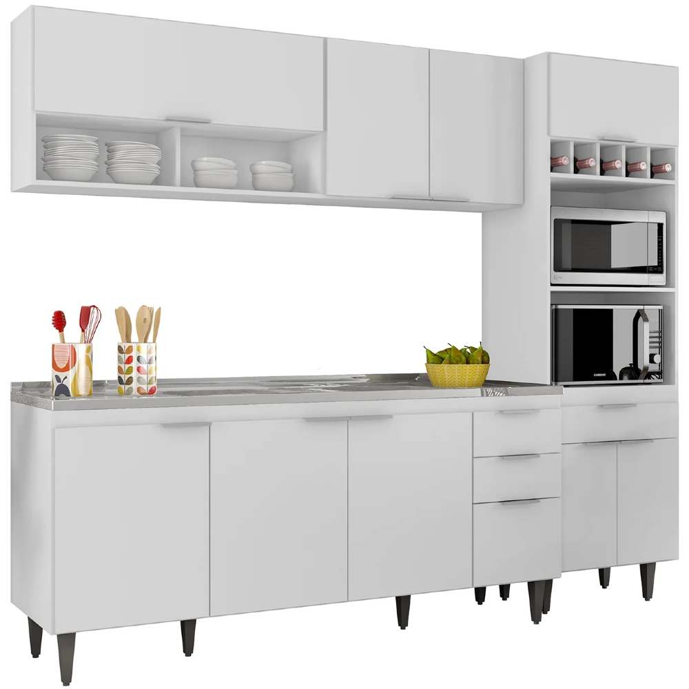 Armário de Cozinha CP02 Com Pia 180cm Pérola Z34 Branco - Mpozenato