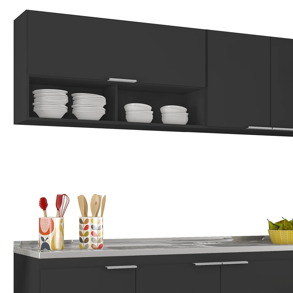 Armário de Cozinha CP02 Com Pia 180cm Pérola Z34 Preto      - Mpozenato