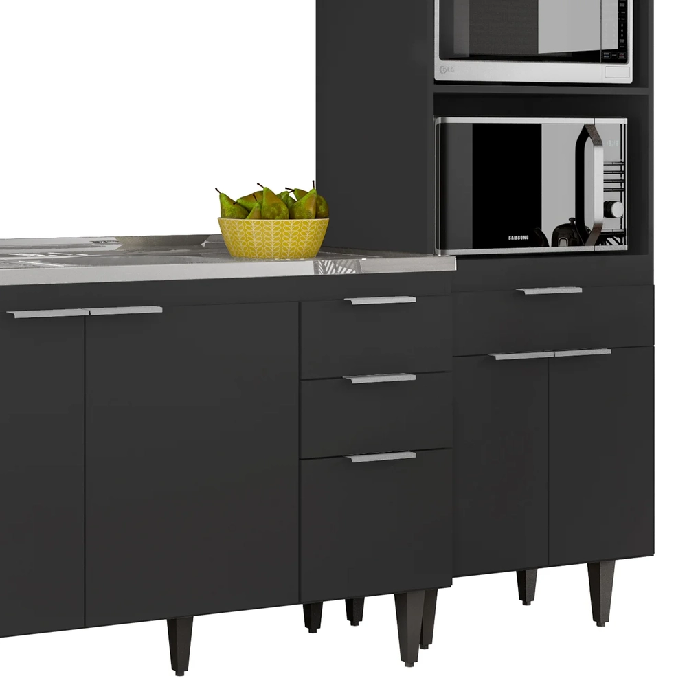 Armário de Cozinha CP02 Com Pia 180cm Pérola Z34 Preto      - Mpozenato