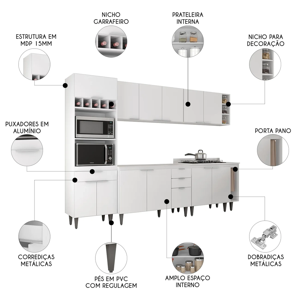 Armário de Cozinha CP07 Para Pia 120cm Pérola Z34 Branco    - Mpozenato