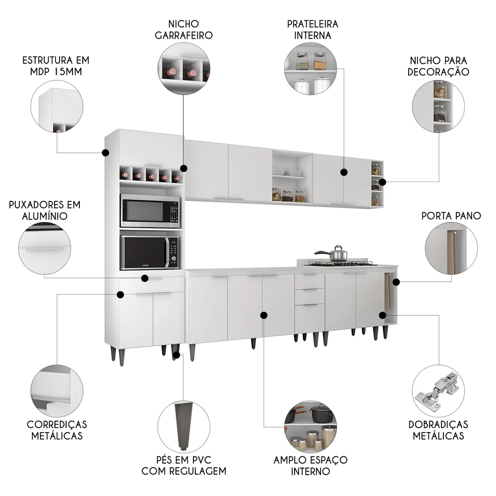 Armário de Cozinha CP07 Para Pia 150cm Pérola Z34 Branco    - Mpozenato