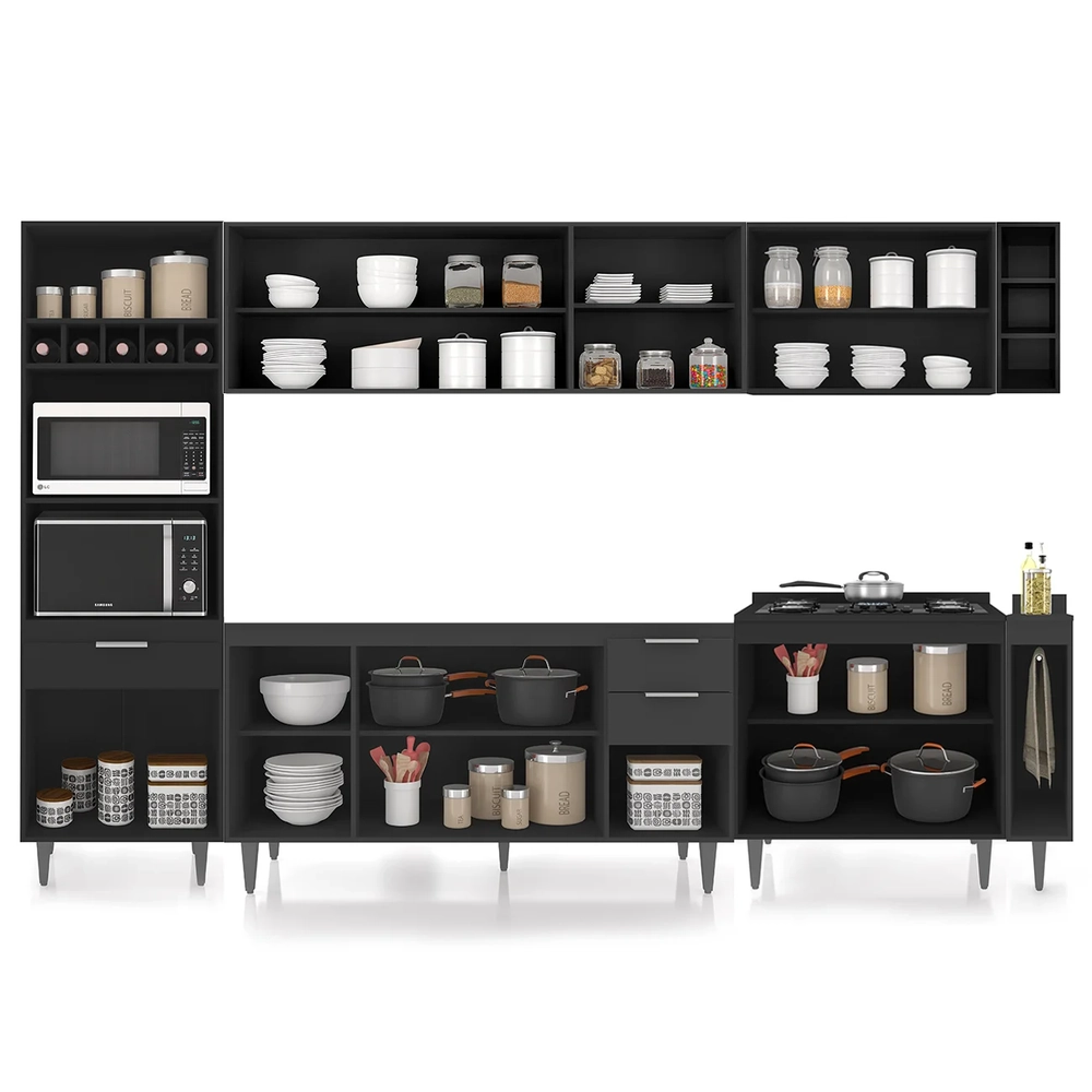 Armário de Cozinha CP07 Para Pia 150cm Pérola Z34 Preto     - Mpozenato