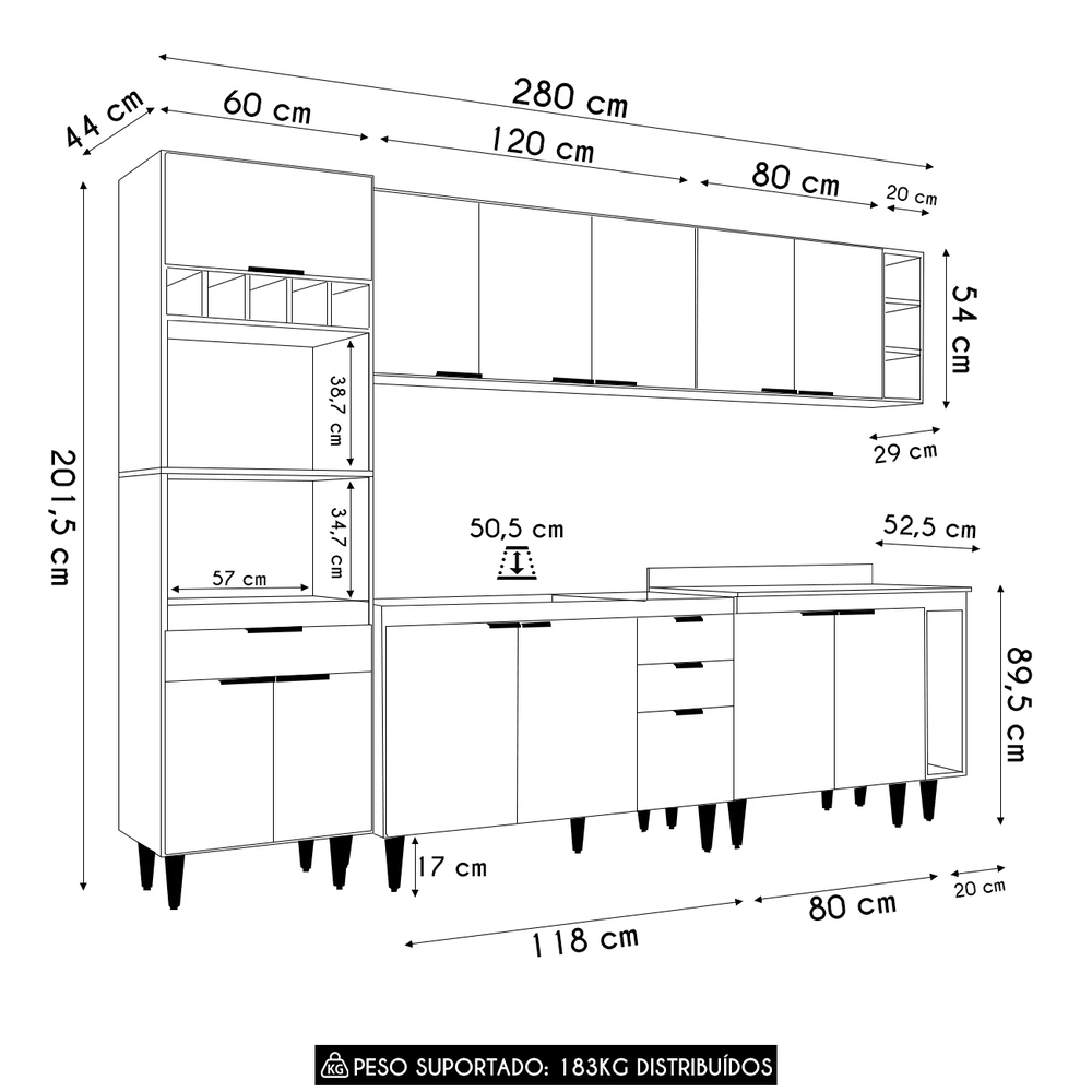 Armário de Cozinha CP07 Para Pia 120cm Pérola Z34 Preto     - Mpozenato