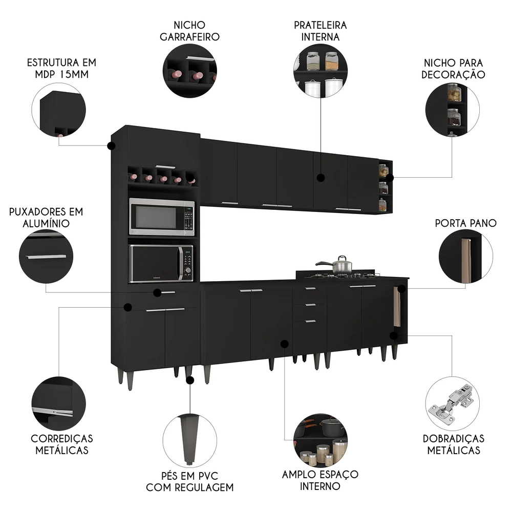 Armário de Cozinha CP07 Para Pia 120cm Pérola Z34 Preto     - Mpozenato