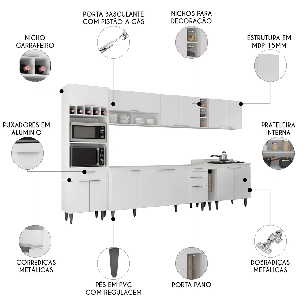 Armário de Cozinha CP07 Para Pia 180cm Pérola Z34 Branco    - Mpozenato
