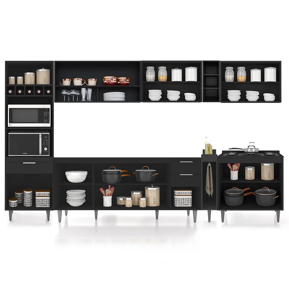 Armário de Cozinha CP07 Para Pia 180cm Pérola Z34 Preto     - Mpozenato