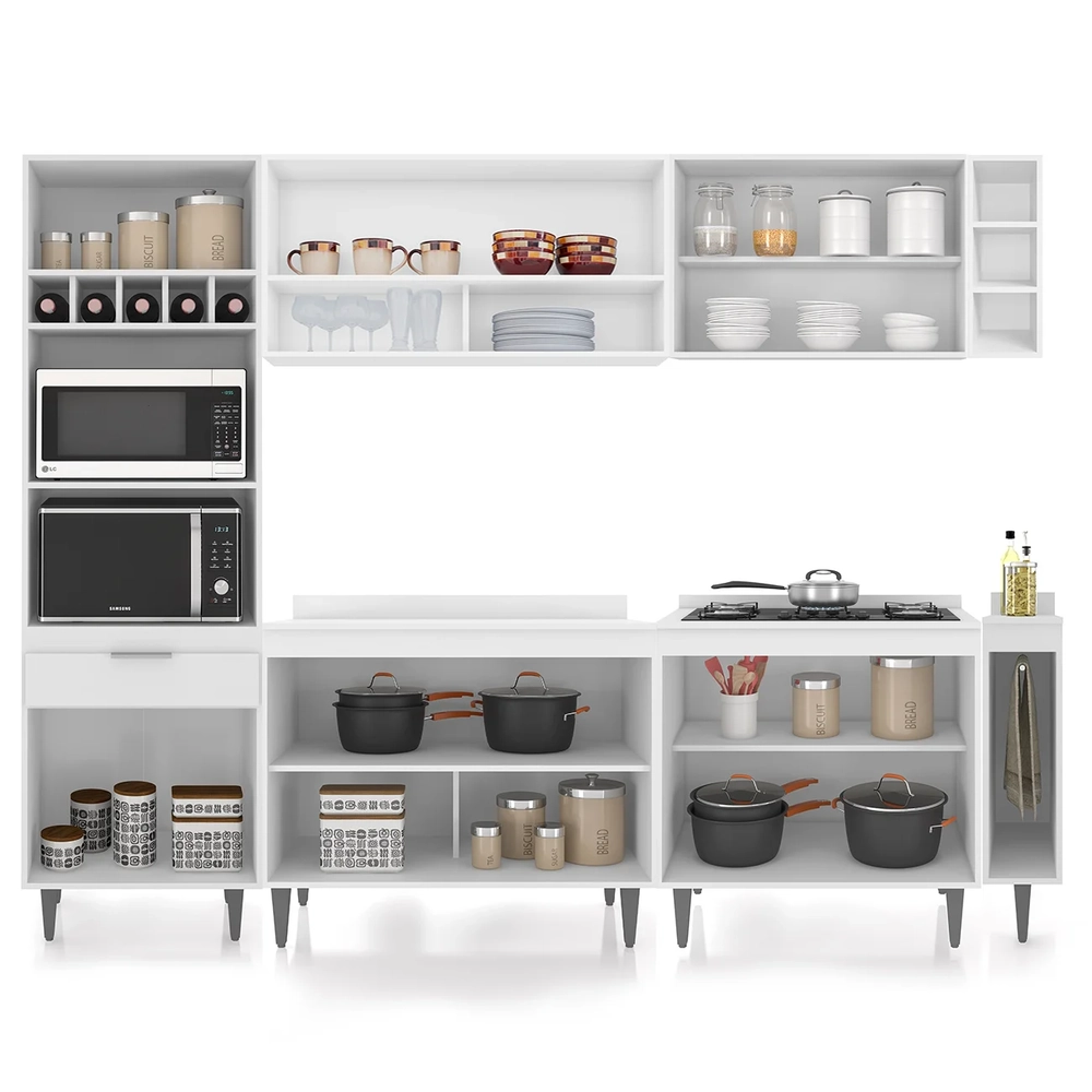 Armário de Cozinha Com Tampo CP07 260cm Pérola Branco Z34     - Mpozenato