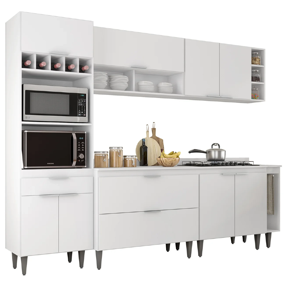 Armário de Cozinha Com Tampo CP07 260cm Pérola Branco Z34 - Mpozenato