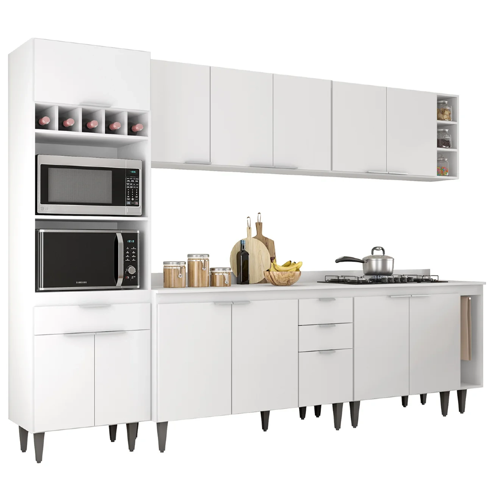 Armário de Cozinha Com Tampo CP07 280cm Pérola Branco Z34 - Mpozenato
