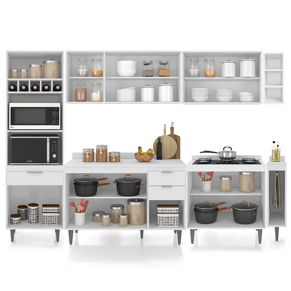 Armário de Cozinha Com Tampo CP07 280cm Pérola Branco Z34     - Mpozenato