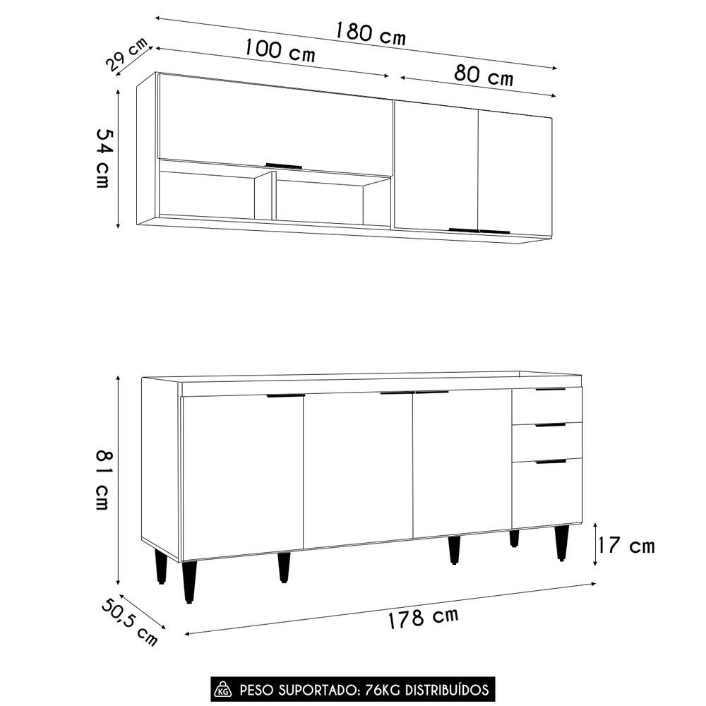 Armário de Cozinha CP01 Para Pia 180cm Pérola Z34 Branco    - Mpozenato