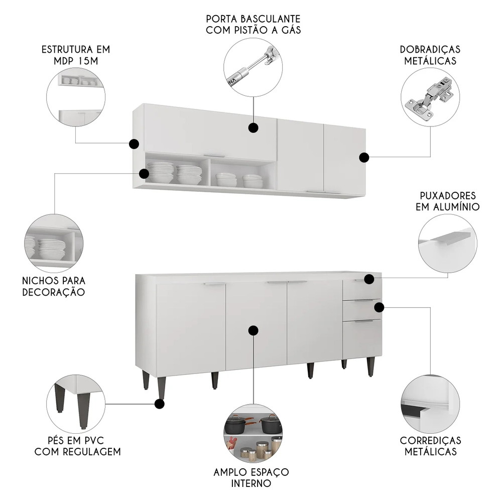 Armário de Cozinha CP01 Para Pia 180cm Pérola Z34 Branco    - Mpozenato