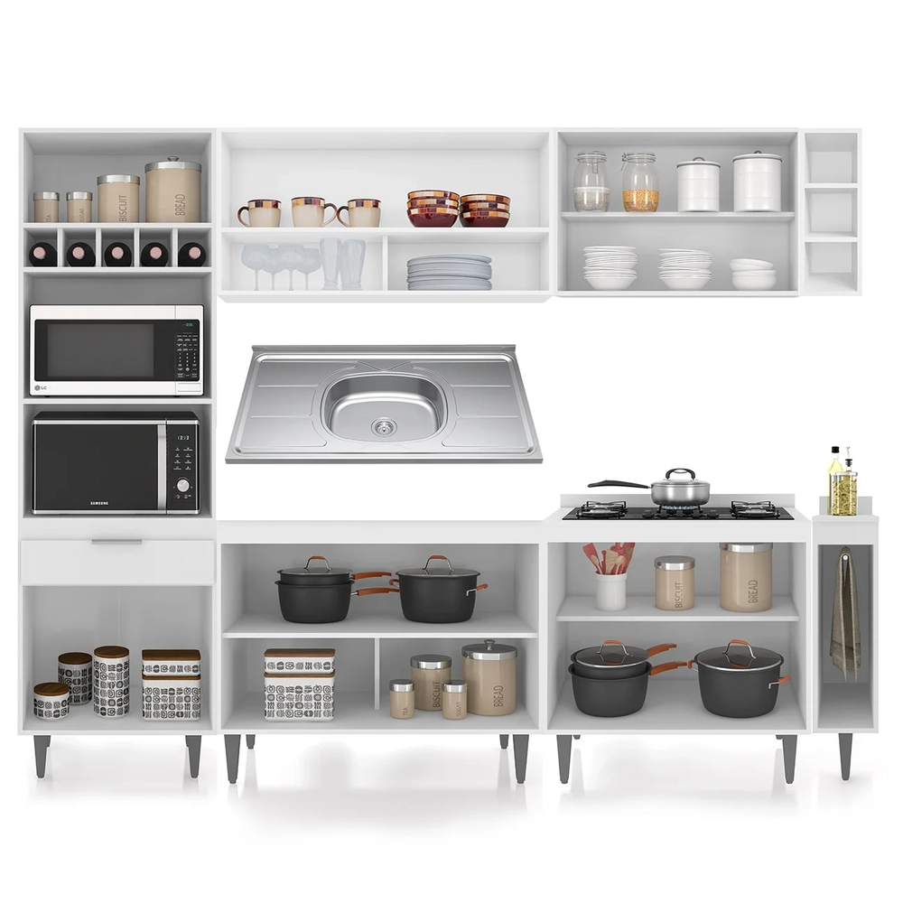 Armário de Cozinha CP07 Com Pia 100cm Pérola Z34 Branco     - Mpozenato