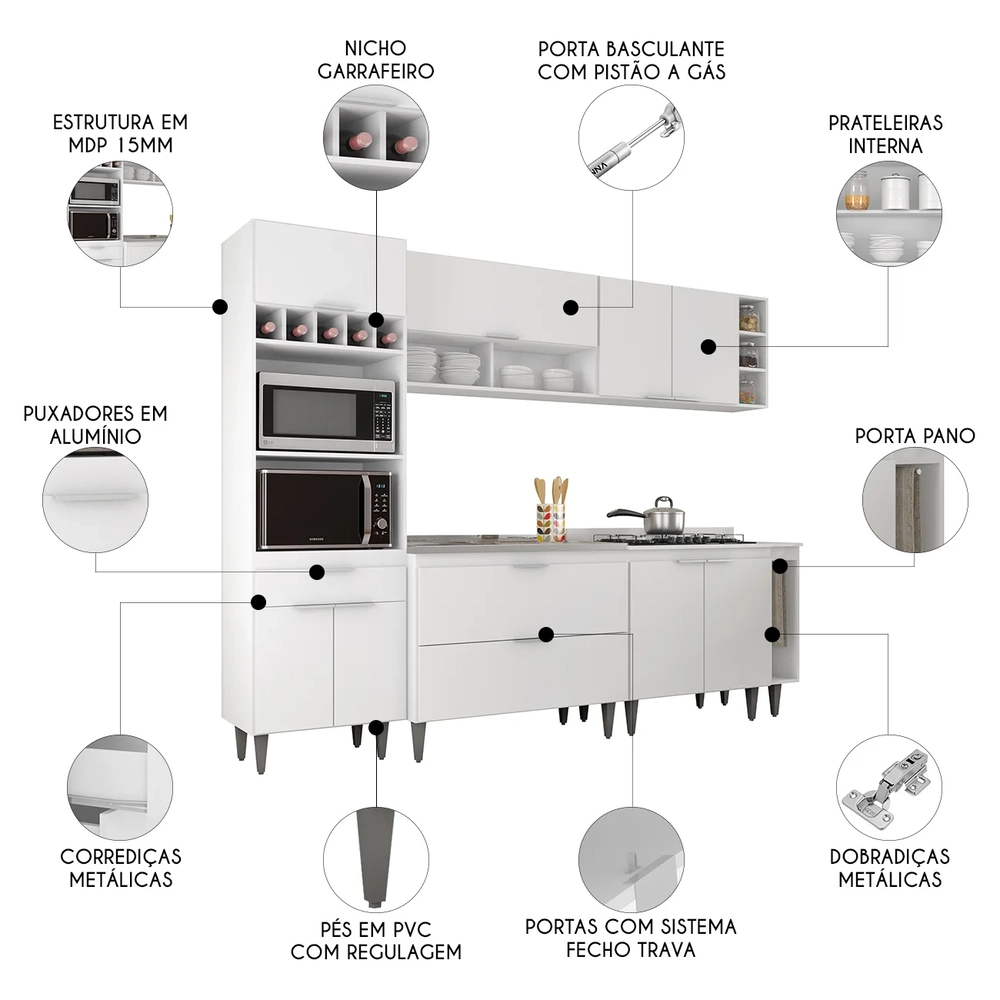 Armário de Cozinha CP07 Com Pia 100cm Pérola Z34 Branco     - Mpozenato