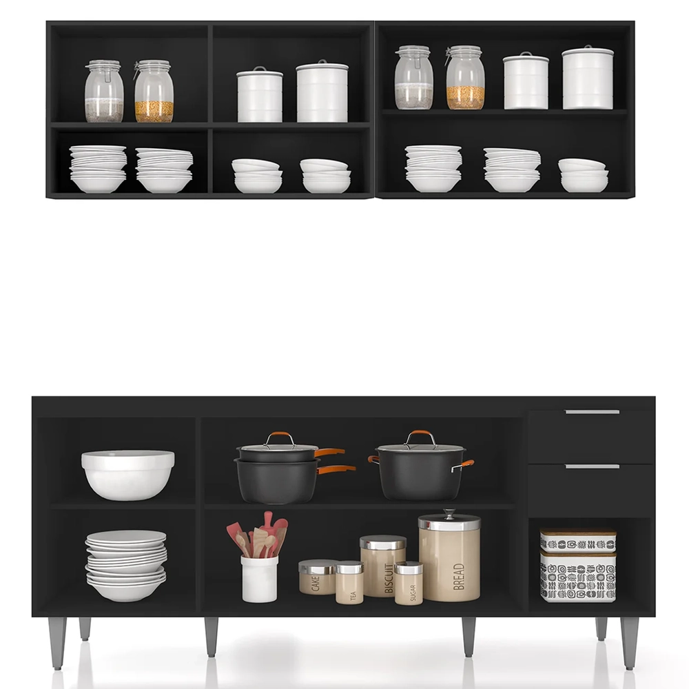 Armário de Cozinha CP01 Para Pia 180cm Pérola Z34 Preto     - Mpozenato