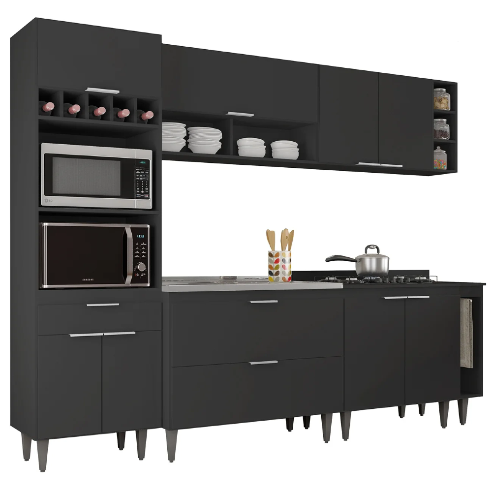 Armário de Cozinha CP07 Com Pia 100cm Pérola Z34 Preto - Mpozenato