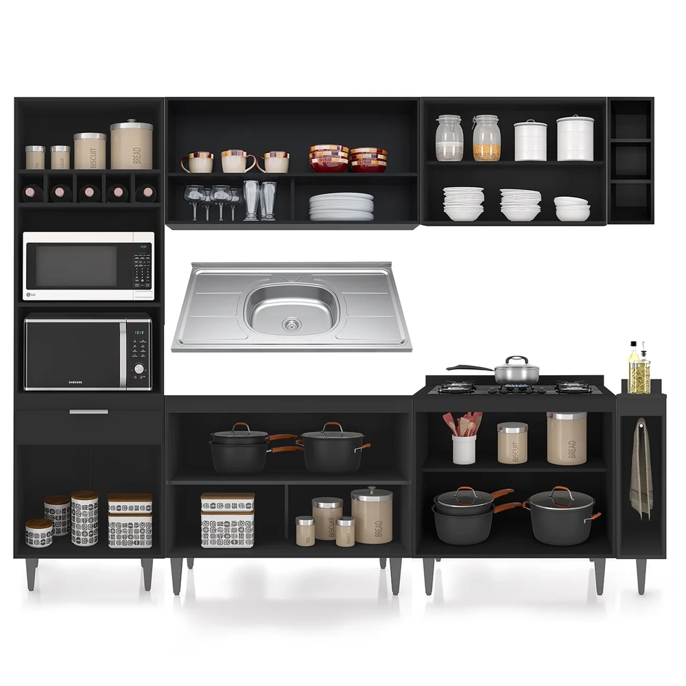 Armário de Cozinha CP07 Com Pia 100cm Pérola Z34 Preto      - Mpozenato