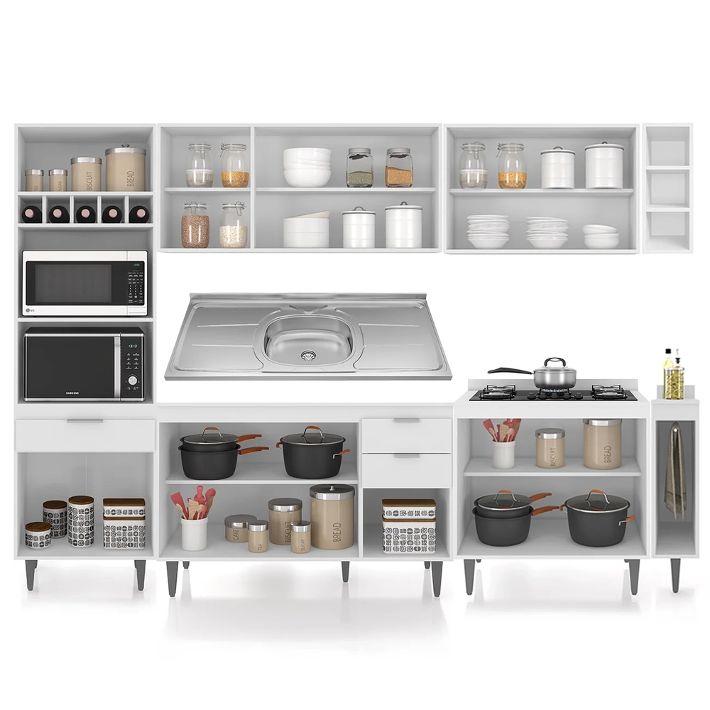 Armário de Cozinha CP07 Com Pia 120cm Pérola Z34 Branco     - Mpozenato