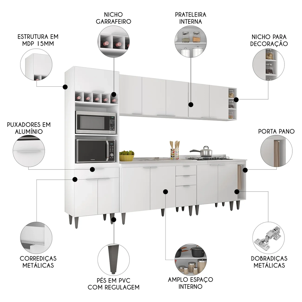 Armário de Cozinha CP07 Com Pia 120cm Pérola Z34 Branco     - Mpozenato