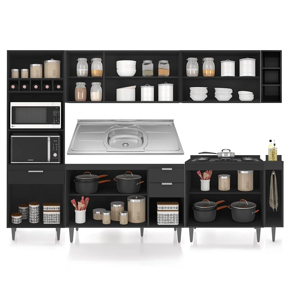 Armário de Cozinha CP07 Com Pia 120cm Pérola Z34 Preto      - Mpozenato