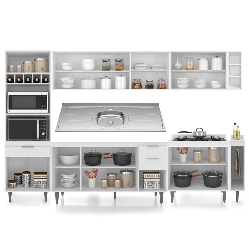 Armário de Cozinha CP07 Com Pia 150cm Pérola Z34 Branco     - Mpozenato