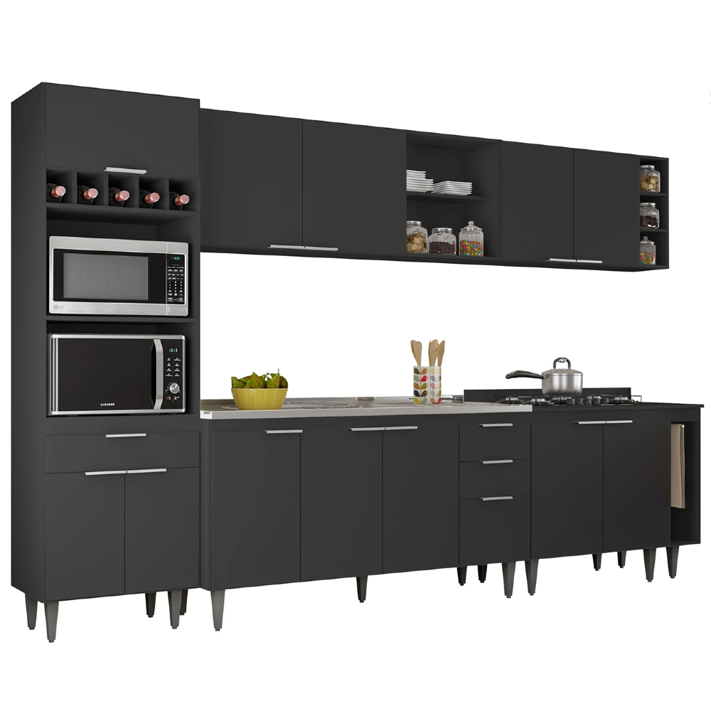 Armário de Cozinha CP07 Com Pia 150cm Pérola Z34 Preto - Mpozenato