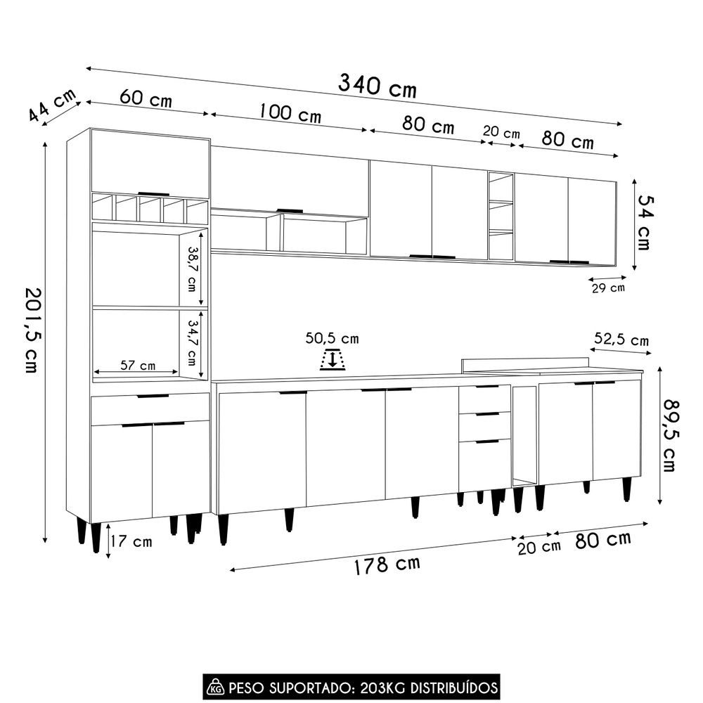Armário de Cozinha CP07 Com Pia 180cm Pérola Z34 Branco     - Mpozenato