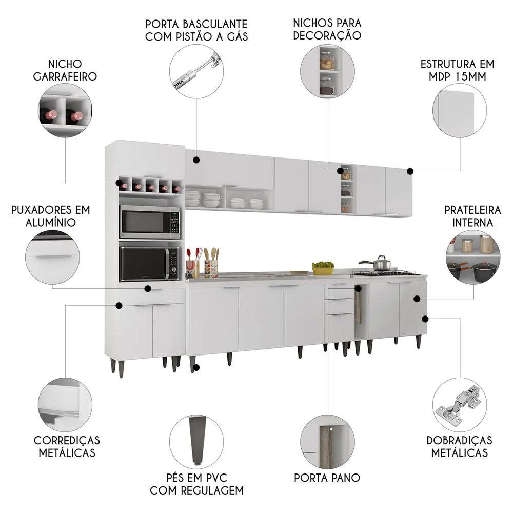 Armário de Cozinha CP07 Com Pia 180cm Pérola Z34 Branco     - Mpozenato
