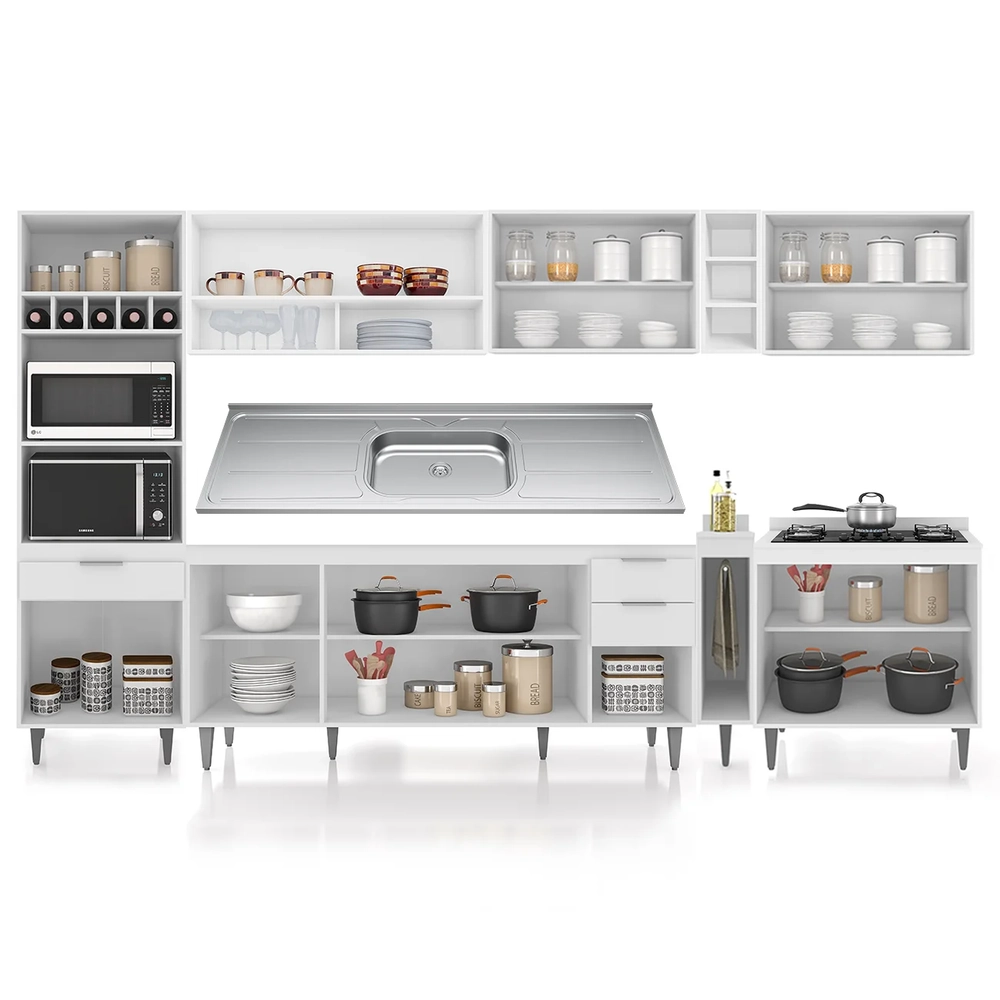 Armário de Cozinha CP07 Com Pia 180cm Pérola Z34 Branco     - Mpozenato
