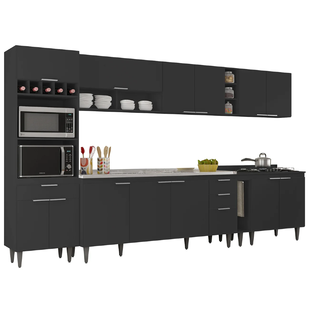 Armário de Cozinha CP07 Com Pia 180cm Pérola Z34 Preto - Mpozenato