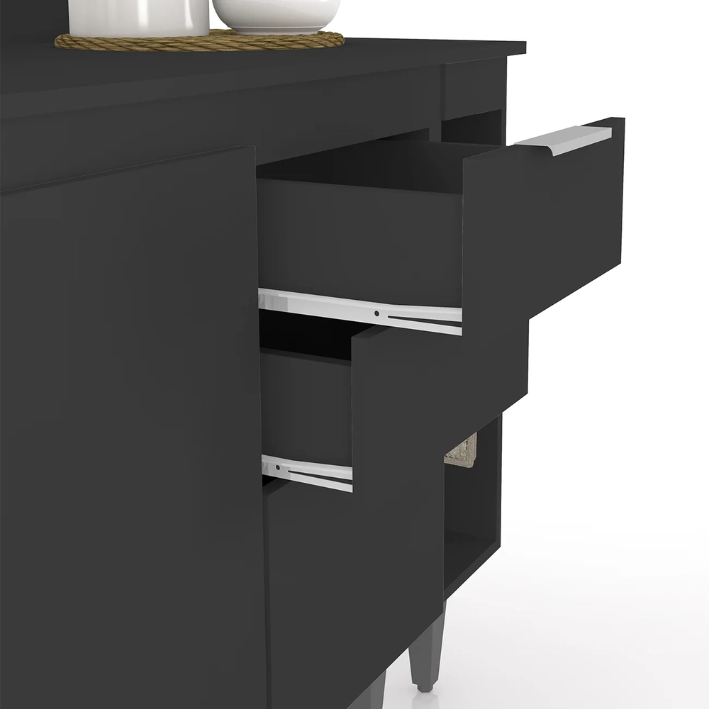 Armário de Cozinha Com Tampo CP08 140cm Pérola Preto Z34      - Mpozenato