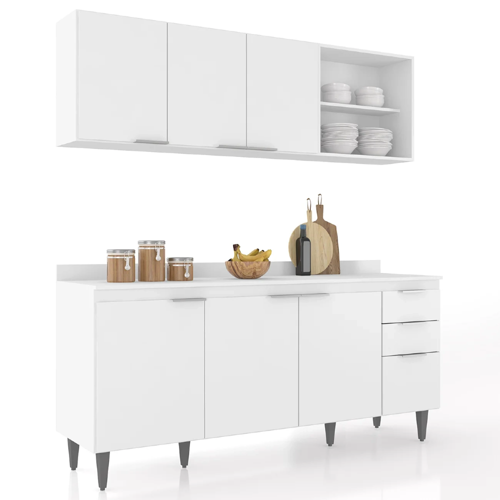 Armário de Cozinha Com Tampo CP10 180cm Pérola Branco Z34 - Mpozenato