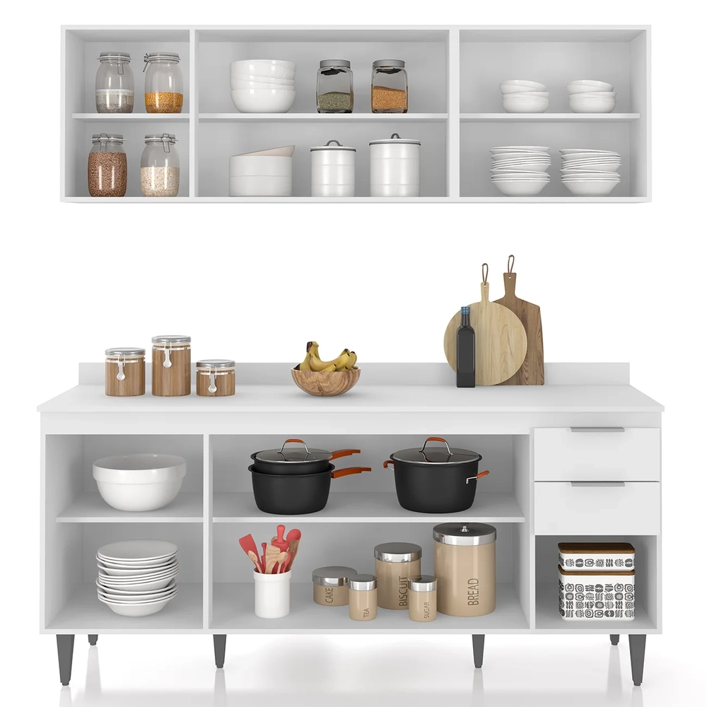 Armário de Cozinha Com Tampo CP10 180cm Pérola Branco Z34     - Mpozenato