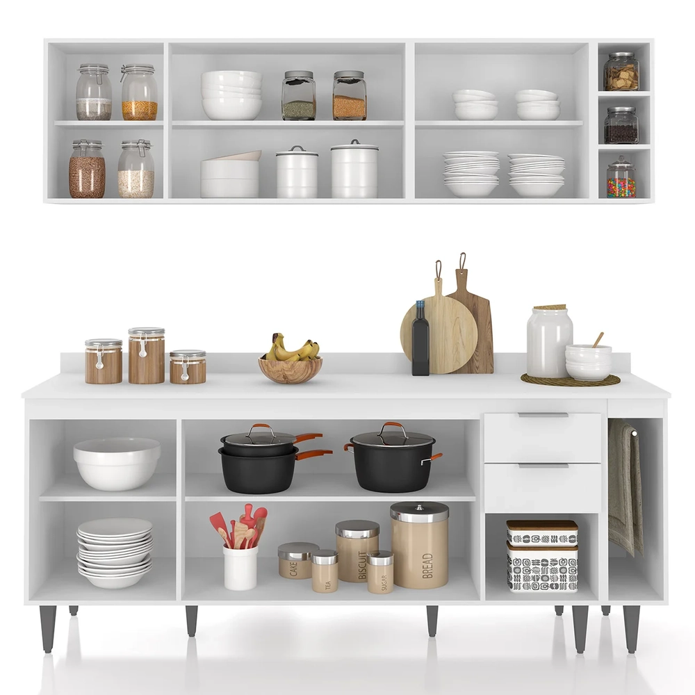 Armário de Cozinha Com Tampo CP11 200cm Pérola Branco Z34     - Mpozenato